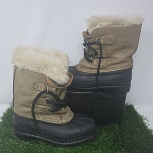 Sorel Ram Snow Boots Tan Leather Lace Up Womens Youth  size 2 Woolen Insert